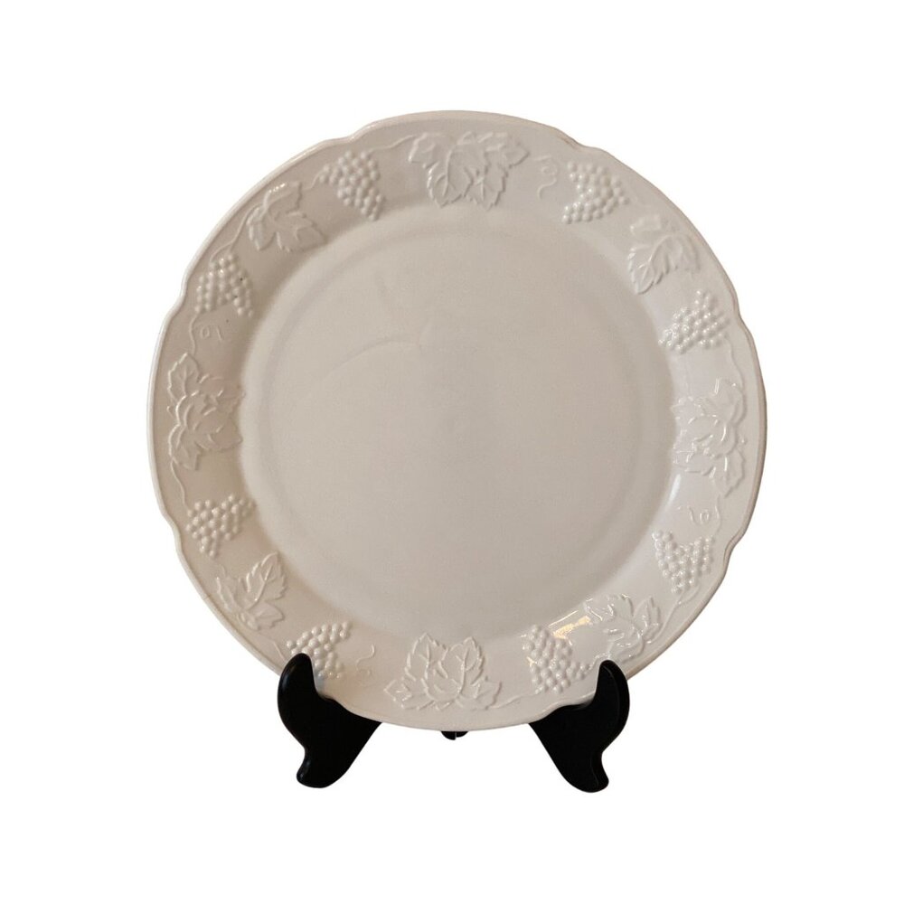 White Milk Glass Serving Platter 14 IN Round Grapes Leaves Replacement Vintage